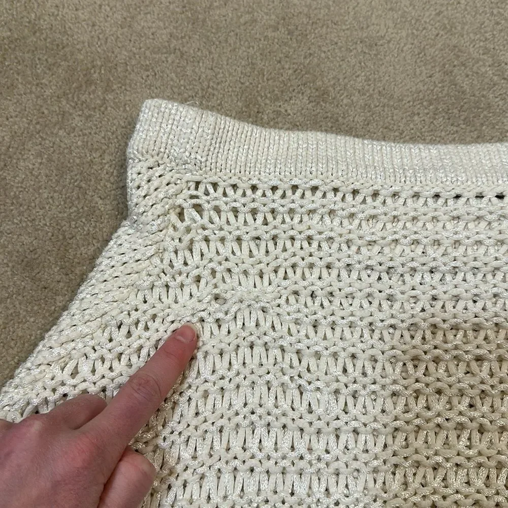 VPL Off White Cable Knit Short Sleeve Oversized Women Sweater Size Small